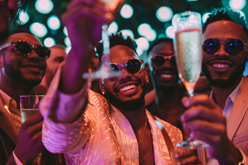 Wall Mural - a group of men holding up glasses of champagne