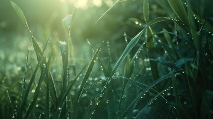 Wall Mural - Morning Dew on Lush Grass