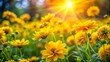 © Caitlin - Vibrant yellow flowers bloom in a stunning park setting, delicate petals swaying gently in the breeze, warm sunlight casting a serene ambiance.,hd,8k