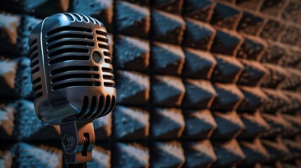 Wall Mural - A retro microphone is featured against an acoustic foam panel background.