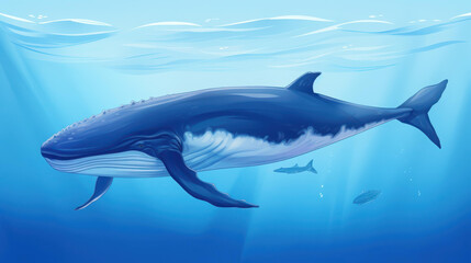 Wall Mural - Blue Whale swimming gracefully in ocean.