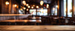 © Emongrapic - photo wooden table and blurred background of indoor restaurant High quality photo