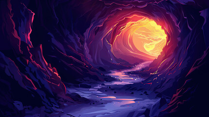 Wall Mural - I imagine an abstract light background with a cave, featuring a swirling vortex of red and orange colors, resembling a fiery galaxy of love and energy