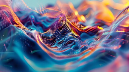 Vibrant digital art with abstract flowing shapes and bright colors, creating a dynamic and futuristic visual effect.