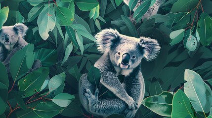 Wall Mural - Koala on eucalyptus tree outdoor. 