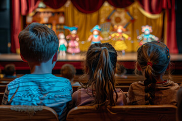 Wall Mural - a group of children sitting in front of a stage