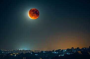 Wall Mural - a full moon is seen over a city at night. ai.