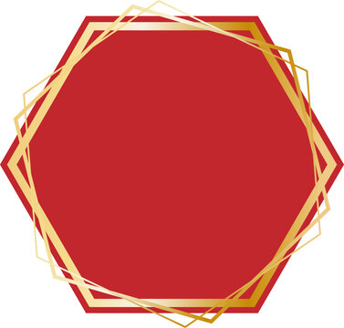 Hexagonal golden ornate border with red base