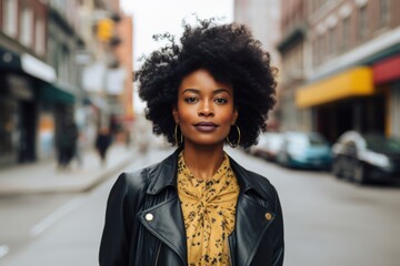 Canvas Print - Black woman standing on a street portrait