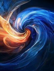 Wall Mural - Blue Abstract Spiral Lines，Dark Blue and Light Orange Style, cyberpunk,Charming aperture effect, Abstract Lines 
