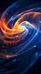 Wall Mural - Blue Abstract Spiral Lines，Dark Blue and Light Orange Style, cyberpunk,Charming aperture effect, Abstract Lines 
