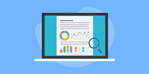 Wall Mural - financial report and business data analytics on laptop screen, vector illustration.