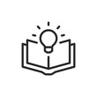 © Tatiana - Open book with light bulb, linear style icon. Open book with a glowing light bulb above it. Editable stroke width