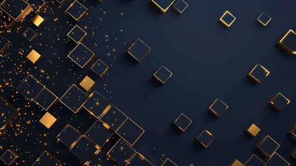 Leinwandbilder - A black background with gold squares. The squares are arranged in a way that creates a sense of depth and texture. The image has a modern and sophisticated feel to it