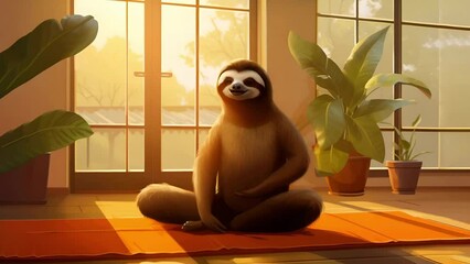 Wall Mural - Sleepy sloth calmly meditates in yoga class	
