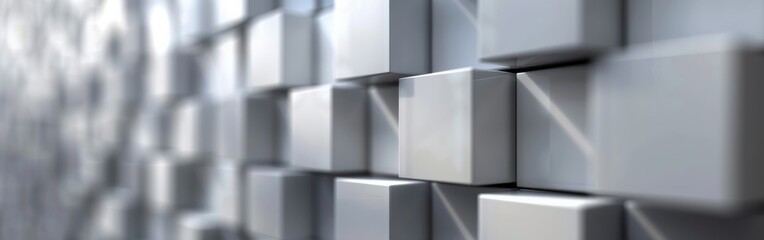 Leinwandbilder - A wall of white cubes with a shadow on it. The cubes are all the same size and are arranged in a grid pattern. The wall appears to be made of a material that is reflective