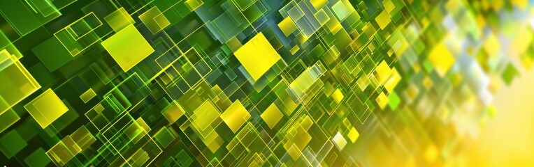 Wall Mural - A green and yellow background with many squares. The squares are all different sizes and are arranged in a way that creates a sense of depth and movement. Scene is one of energy and excitement