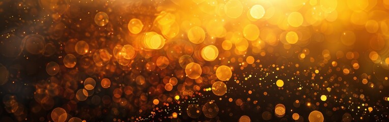 Fototapete - A blurry image of gold and black with many small circles. The circles are of different sizes and are scattered throughout the image. The image has a dreamy, ethereal quality to it