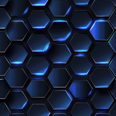 Aufkleber - This image features a repeating pattern of blue hexagons with glowing edges. The background is a dark blue, creating a sense of depth and dimension. The image has a futuristic and abstract feel, remin