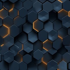 Aufkleber - A close-up image of a geometric pattern formed by many blue hexagons. The edges of some of the hexagons are glowing with a warm, orange light, creating a striking visual contrast. The image has a mini