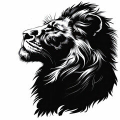 A black and white drawing of a lion 's head