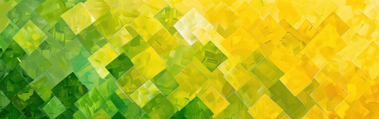 Aufkleber - A painting of a yellow and green background with squares of different colors. The painting has a bright and lively mood, with the colors of the squares creating a sense of movement and energy