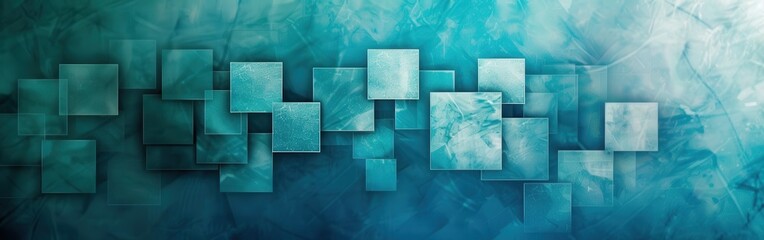 Aufkleber - A blue and white abstract painting with squares of different sizes. The squares are arranged in a way that creates a sense of movement and depth. The painting evokes a feeling of calmness and serenity