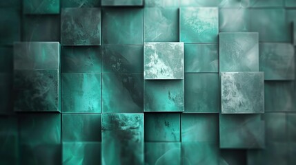 Aufkleber - A wall of green squares with a blue background. The squares are of different sizes and are arranged in a way that creates a sense of depth and texture