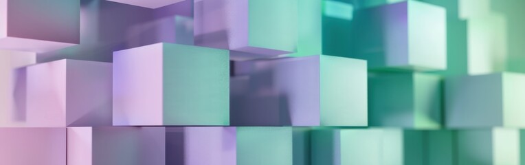 Aufkleber - A colorful image of cubes in various shades of green and purple. The image is abstract and has a modern, futuristic feel to it. The cubes are arranged in a way that creates a sense of depth