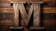 © Fang - Rustic 3d wooden letter M, wood typography font, alphabet abc, isolated on transpartent background png, Generative AI