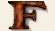 © Fang - Rustic 3d wooden letter F, wood typography font, alphabet abc, isolated on transpartent background png, Generative AI