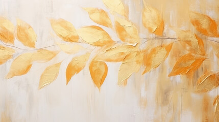 Wall Mural - closeup of abstract rough gold organic autumnal fallen leaves art painting texture, with oil acrylic