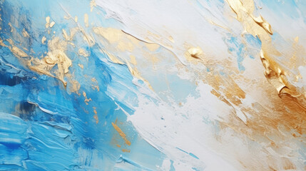 Wall Mural - closeup of abstract rough colorful blue white gold multicolored art painting texture background, wit