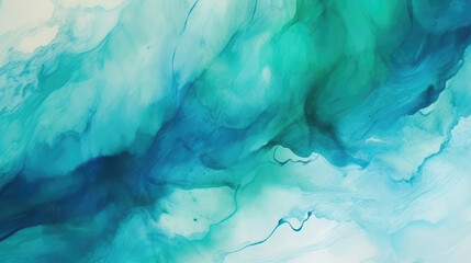 Wall Mural - Abstract watercolor paint background illustration - Teal color blue and green with liquid fluid marbled paper texture banner texture, Generative AI