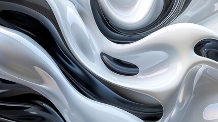 Wall Mural - Abstract Liquid Metal Texture with White and Silver Tones