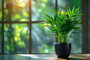 The Vibrant Green Potted Plant by the Sunlit Window adds natures serene presence indoors