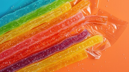 Wall Mural - a packet of sour candy strips unraveling to reveal their vibrant colors.