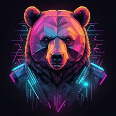 Wall Mural - A bear with a neon green and purple face