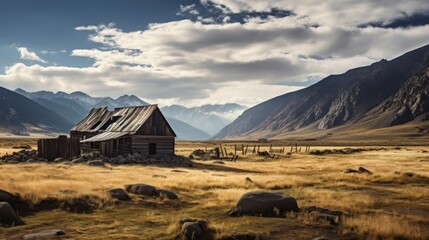 Canvas Print - Remote valley with abandoned farmstead, tranquil and desolate