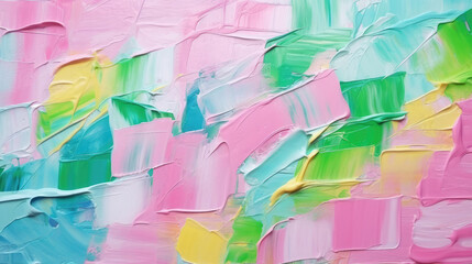 Wall Mural - Closeup of abstract rough colorful multicolored green and pink colors, colored art painting texture, with oil acrylic brushstroke, pallet knife paint on canvas, Generative AI