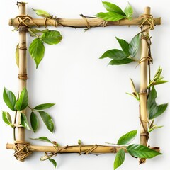 Wall Mural - Bamboo frame, white background, isolated Generative Ai 