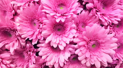 Flowers background banner texture - Closeup of pink beautiful blooming chrysanthemums chrysanthemum field, Generative AI
