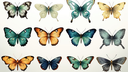 Animals insects butterfly background banner - Colorful popular, butterflies collection set, isolated on white background, Generative AI