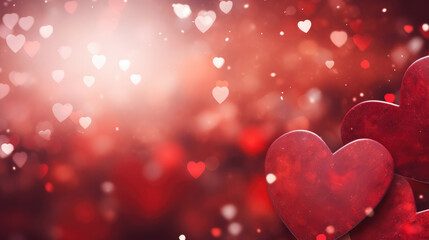 Wall Mural - Festive celebration holiday christmas, Valentine Day, love., wedding background banner template illustration - Abstract red bokeh lights texture, de-focused, Generative AI