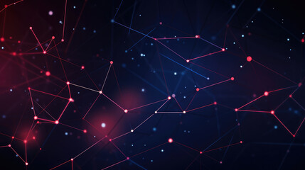 Wall Mural - Texture of abstract future technology lines with dots connection mesh background banner illustration 3d - Connection digital data and big data concept. Digital datail dark blue red pink, Generative AI
