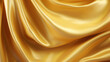 © Fang - Golden shiny satin silk swirl wave background banner panorama long - Abstract gold textile fabric material, backdrop texture for product display or text, Generative AI