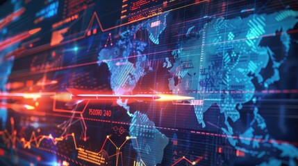 Aufkleber - A computer screen shows a map of the world with a red line that says 15,240. Concept of urgency and importance, as the red line represents a significant number