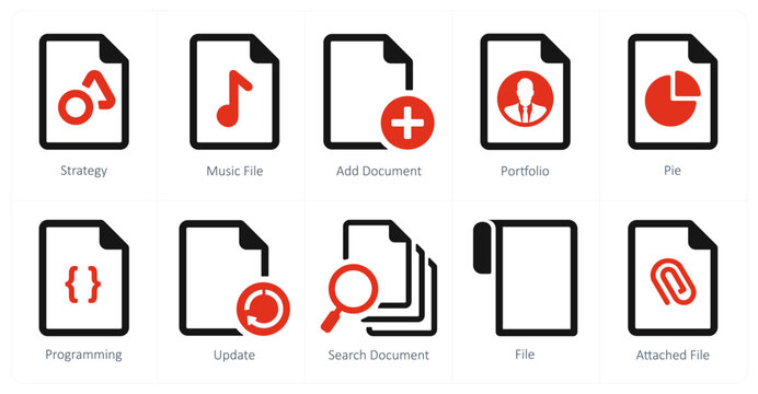 A set of 10 File icons as strategy, music file, add document