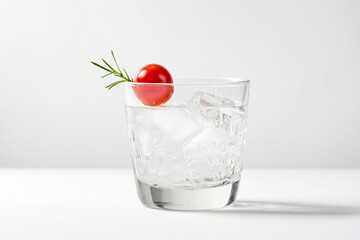 Sticker - Close Up of a Glass of Water with Ice and a Cherry