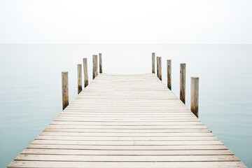 Sticker - Wooden pier leading out to calm sea with white sky